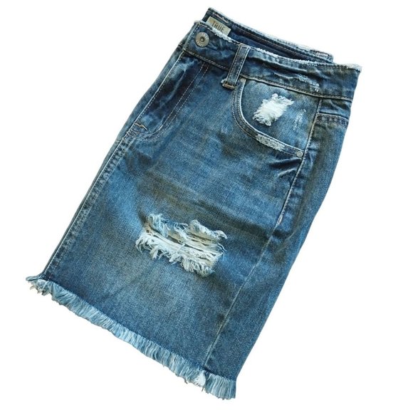 True Craft Denim Jean Distressed Cotton Mini Skirt Sz 5 - Picture 4 of 10